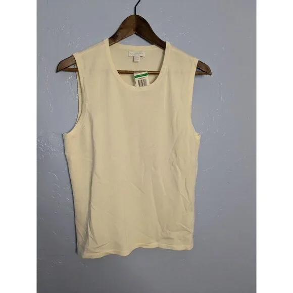 Charter Club Womens Ivory Sleeveless Knit Tank Top L Cotton classic quiet luxury - Picture 7 of 10